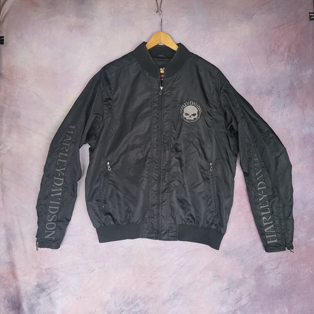 Harley Davidson Mens L Willie G Skull Mesh Lined Bomber Motorcycle Jacket Black